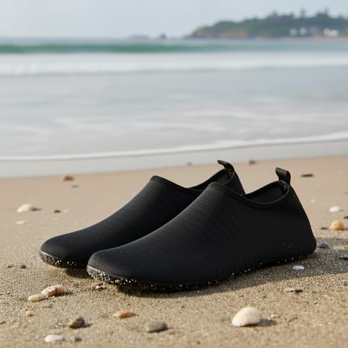 Quick-Dry Water Shoes for Women & Men - Barefoot Aqua Socks - Black, 8.5-9.5