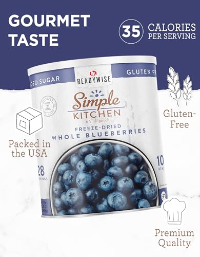 ReadyWise Freeze Dried Blueberries - Whole Blueberries 28 Servings for Camping & Snacks