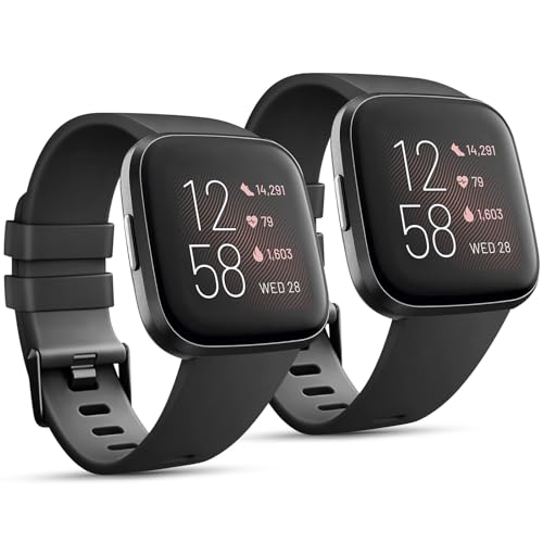 Fitbit Versa Bands - 2 Pack Soft Silicone Sport Strap - Black+Black