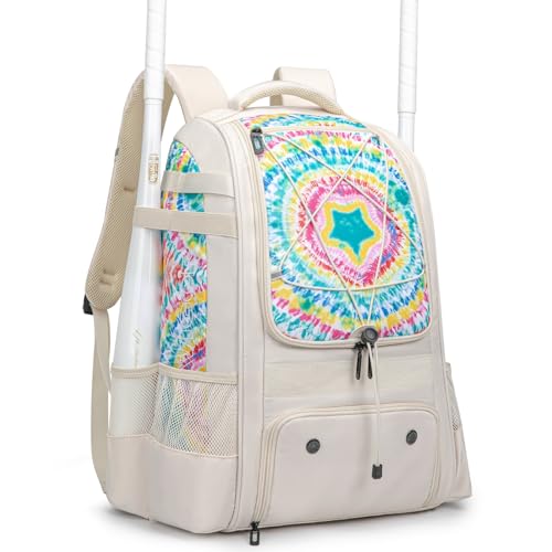 KAVIGOR Beige Baseball Bag for Youth - Large Capacity Softball Backpack with Shoe Compartment & Bat Holders