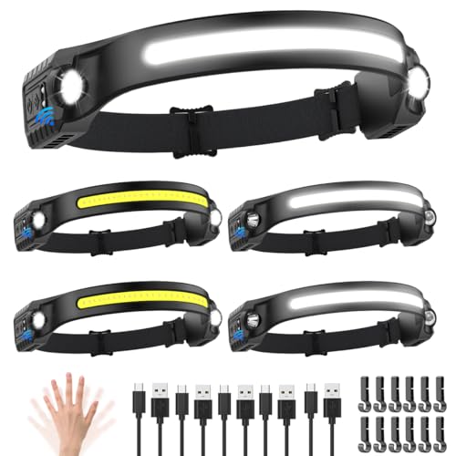 Rechargeable LED Headlamp 5-Pack - 230° Wide Beam with Motion Sensor
