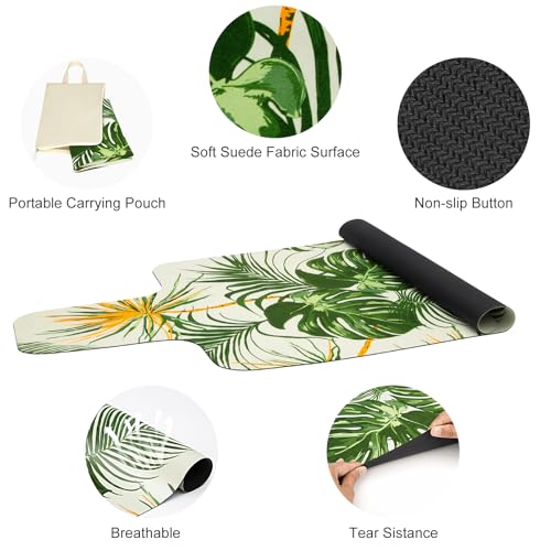 Non-Slip Suede Pilates Reformer Mat Cover with Carry Bag - Green Leaf