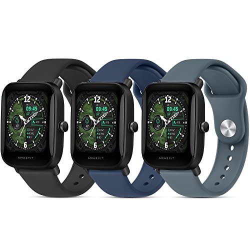 Soft Silicone Bands for Amazfit Bip 3 Pro & GTR - Black/Navy/Blue Grey