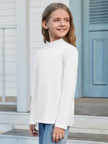 Girls Mock Neck Long Sleeve Active Layer Top - White, 7-8 Years