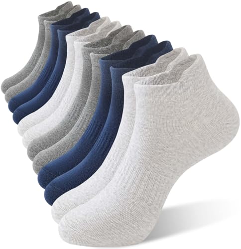 Men's Low Cut Ankle Socks - 6 Pack Cotton No Show Socks with Arch Support - Navy/Dark Gray/Light Gray