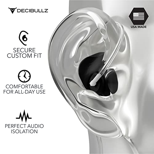 Decibullz Custom Molded Isolation Earpiece for Two-Way Radios, Clear Acoustic Tube Fit