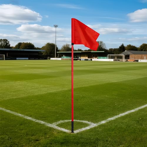 5 FT Soccer Corner Flags Set - Adjustable Red Poles with Spring Nails