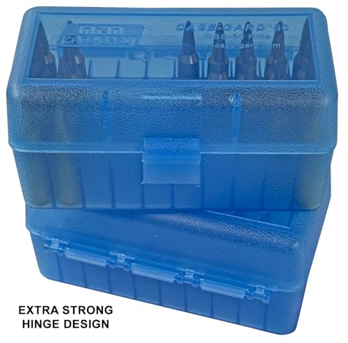 50 Round Rifle Ammo Box - Clear Blue, USA Made Storage Case