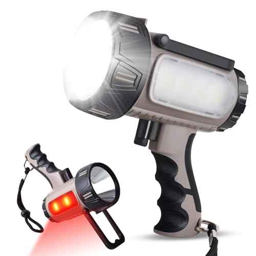 ErayLife Rechargeable Searchlight - 1800LM IP67 Waterproof/6 Modes Super Bright Handheld Spotlight Flashlight with Foldable Stand for Boating Hunting Camping Hiking