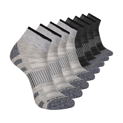 Skechers Men's 8-Pack Work Quarter Crew Socks - Extended Cushion & Mesh Ventilation, Cool Grey/Steel Grey, Size 10-13