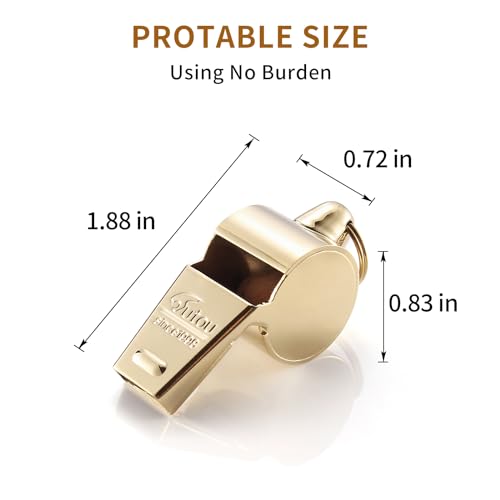 Brass Sports Whistle with Lanyard - Golden - Loud Crisp Sound