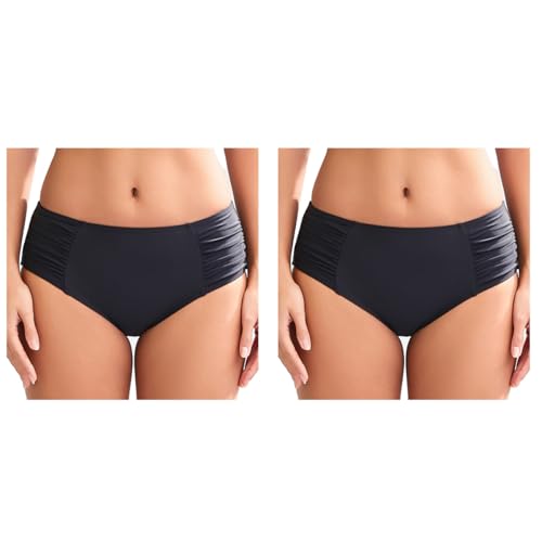 COCOPEAR Women's Mid Rise Full Coverage Bikini Bottoms 2-Pack Black & Black Medium