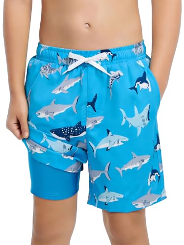 Boys Quick Dry Swim Trunks with Compression Liner - Blue, 13-14 Years