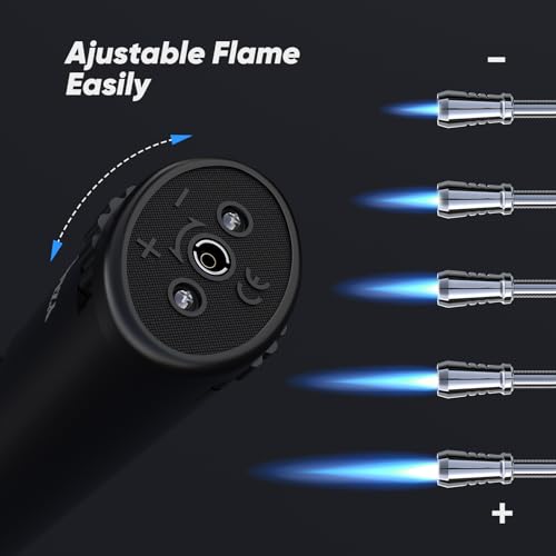 YZLighter 11.3'' Refillable Butane Torch Lighter with Visible Fuel Window, 360° Flexible Long Neck, Windproof