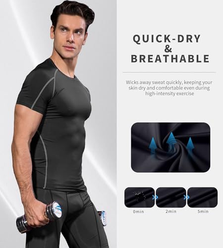 Men's Compression T-Shirt - Athletic Short Sleeve Quick Dry Base Layer