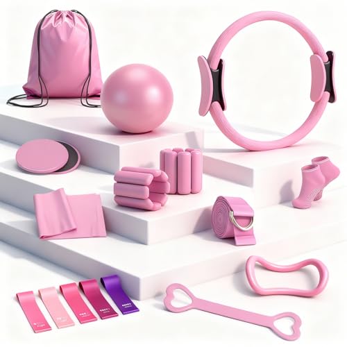 Pilates Equipment Kit for Home Workouts - 18pcs Set - Pink