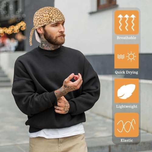DOCILA 3 Pack Do Rags for Men Skull Cap Bandana Hat Helmet Liner Beanie - Yellowbrownbeige