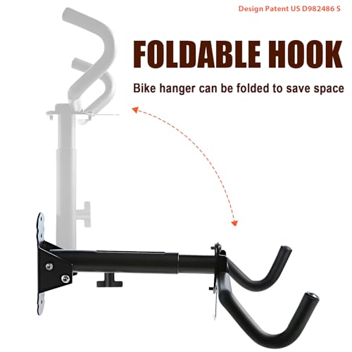 Bike Wall Mount Hanger - Adjustable Horizontal Storage Rack - Black 2-Pack