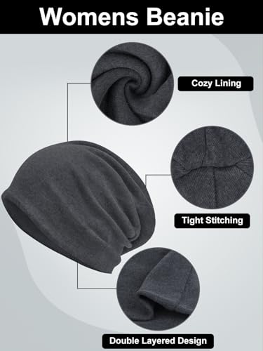 Cotton Slouchy Beanie Hats for Women & Men - Large, Grey/Black/Red/Blue