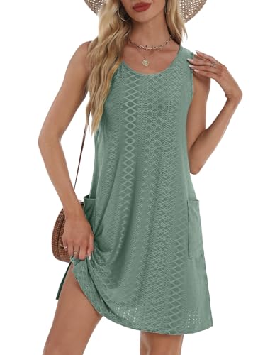 BKRIVE Sleeveless Summer Dress with Pockets - Bright Green, Medium