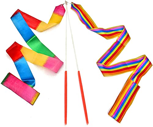 2-Pack Rainbow Rhythmic Gymnastics Ribbons with Wands for Kids Dancing
