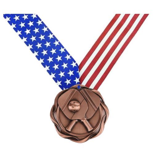 Bronze Pickleball Fusion Medal with Stars & Stripes Ribbon - 3 Inch