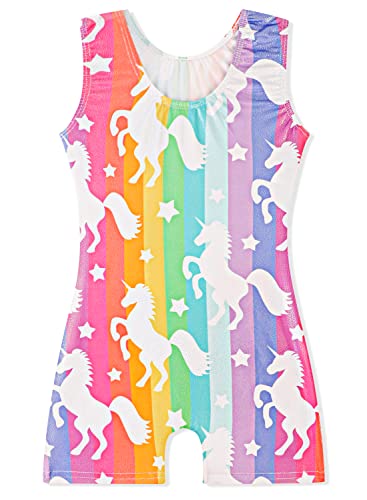 Sparkly Gymnastics Leotard with Shorts for Girls - Unicorn, 9-10 Years