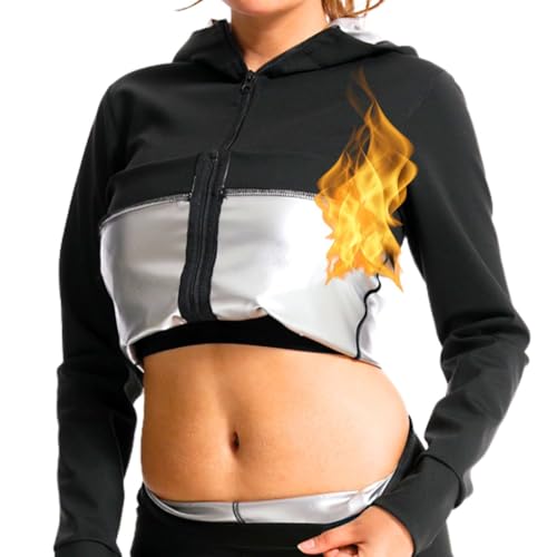 Nano Hertz Sauna Jacket Top Black X-Large Women Girls Weight Loss Sweat Suit
