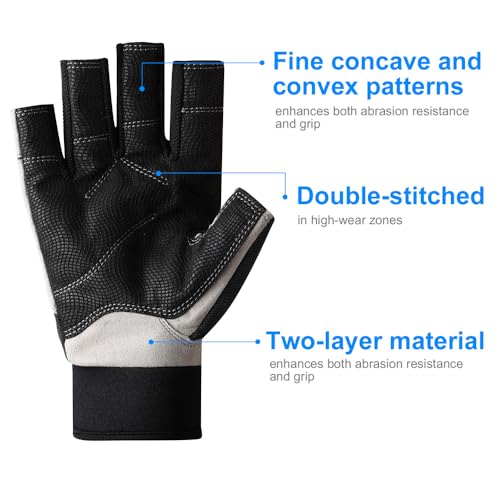3/4 Finger Sailing Gloves for Kayaking and Fishing - Black, XX-Large