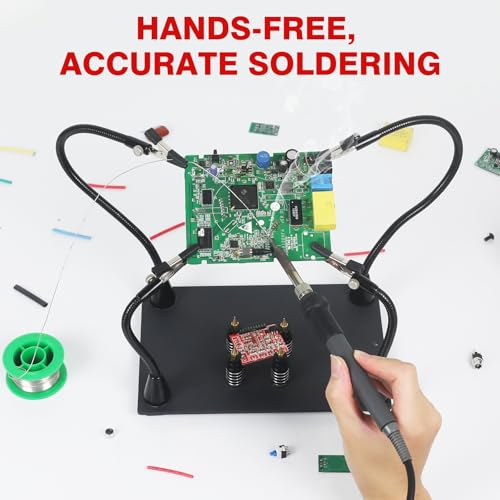 Magnetic Helping Hand, Soldering Helping Hands, 4 PCB Pillars Circuit Board Holder with Flexible Metal Arms Heavy Duty Base Electronic Repair Tool