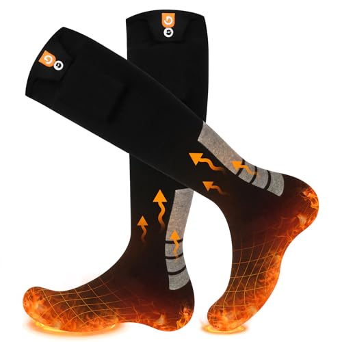 Rechargeable Heated Socks with 4 Heat Levels, 6000mAh Battery, Winter Thermal Socks for Outdoor Activities