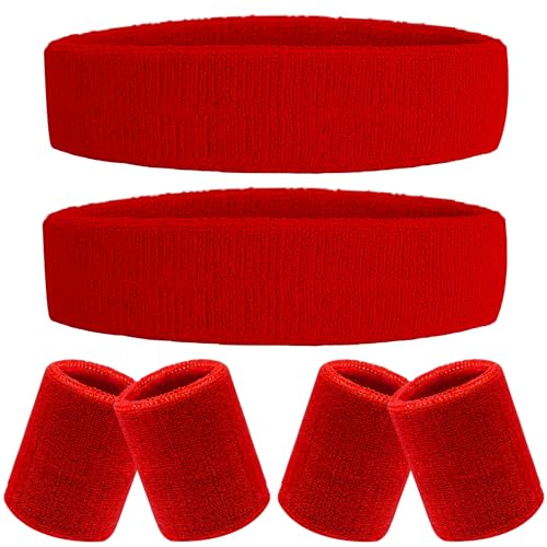 IMAGERIO Red Sports Sweatband & Wristband Set Moisture-Wicking Athletic Gear