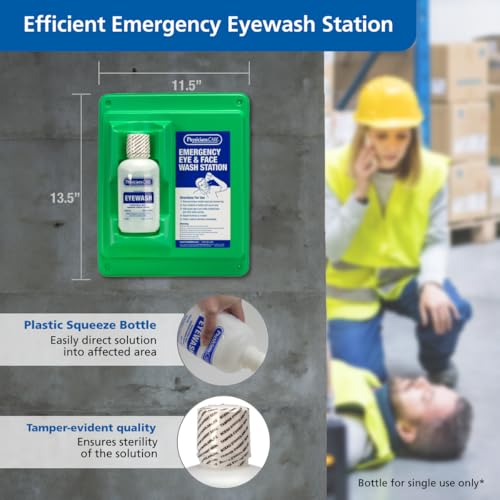 PhysiciansCare Wall-Mountable Eyewash Station with Single Bottle of Eye Wash Solution, 16 oz