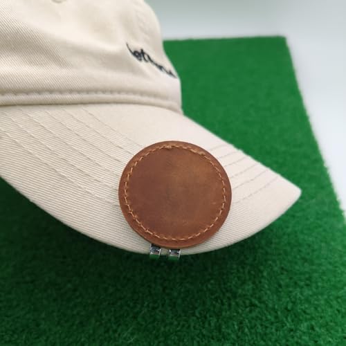 Personalized Leather Magnetic Golf Ball Marker with Hat Clip - Genuine Leather-C