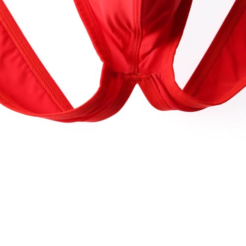 Men's Athletic Jockstrap Thong - Moisture-Wicking Sport Underwear - Red, Large