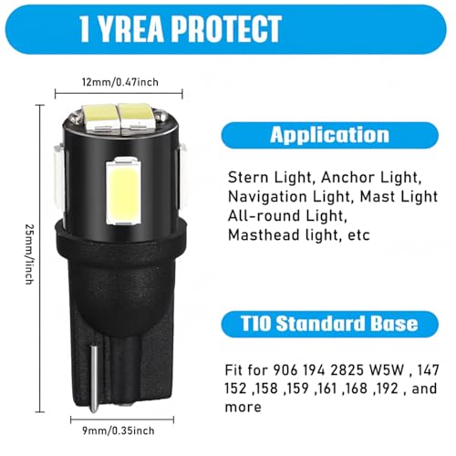 906 LED T10 Wedge Base Bulbs - 8 Pack Marine Lighting