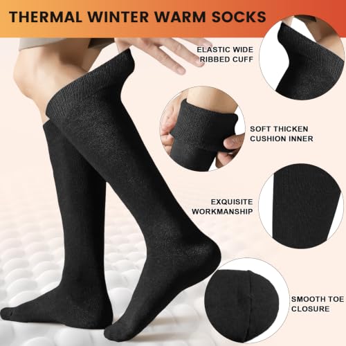 Women's Thermal Knee High Socks - Thick Cotton Hiking Boot Socks, One Size, Black/Brown
