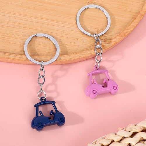 Golf Cart Keychain Set - Zinc Alloy Golf Gift for Men & Women - Blue, Pink