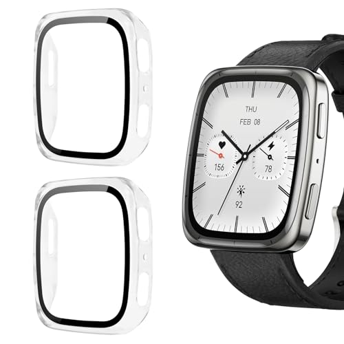 Riwoauoo 2 Pack Square Screen Protector Case for Amazfit Active 2 - Clear + Clear, 44x37mm