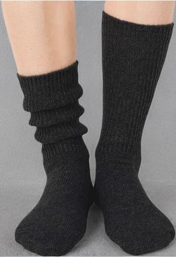 Women's Chunky Wool Slouch Socks - Scrunch Stacked Long Socks - Black Medium