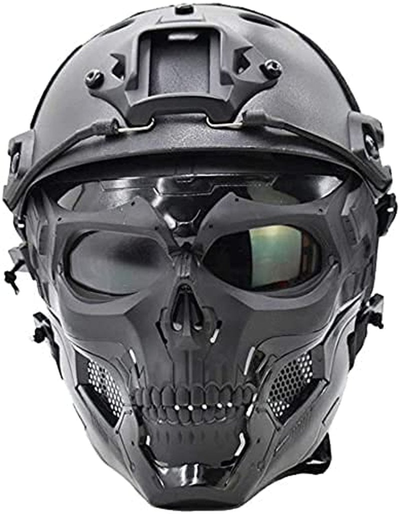 PJ Tactical Fast Helmet with Adjustable Airsoft Mask Skull Full Face MaskSuitable for Airsoft Paintball, Halloween, Role-Playing, Costume Parties and Movie Props