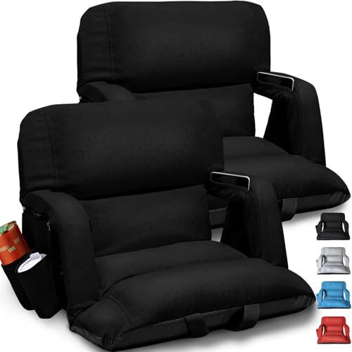 Extra Wide Stadium Seats with Back Support - 25 Inch Black, 2 Pack