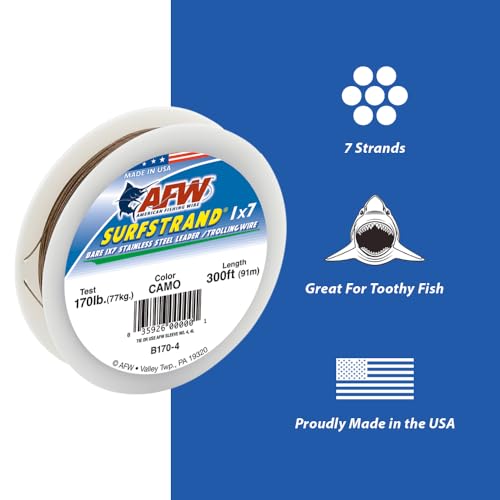 Fishing Leader Wire - 1x7 Stainless Steel, 20lb Test, Camo, 30ft