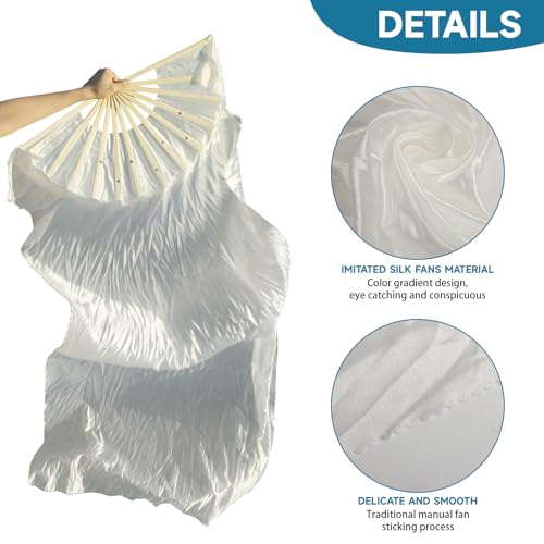 Faux Silk Belly Dance Fan Veil - Handmade Bamboo - White