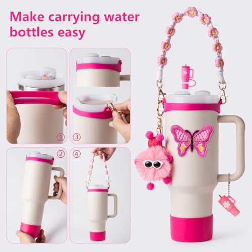 Stanley Cup Accessories Set - Water Bottle Handle Strap, Silicone Boot, Hot Pink