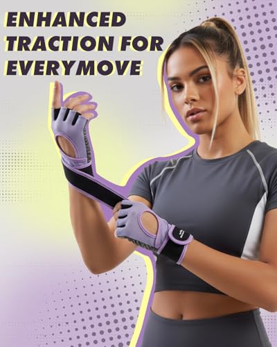 Weight Lifting Gloves with Wrist Support & Silicone Grip - Purple, Medium