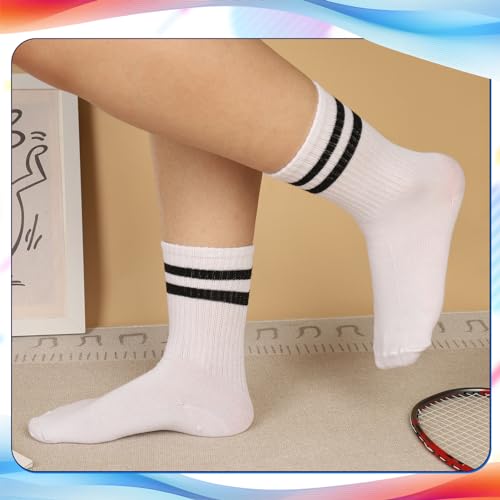 8 Pair Striped Athletic Crew Socks - One Size, Blue/Red/Black/White Stripes