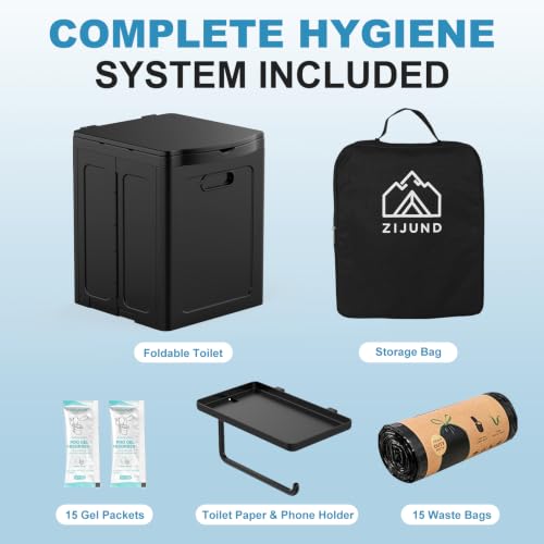 Black Portable Adult Camping Toilet Folding with Carry Bag, Sturdy & Lightweight