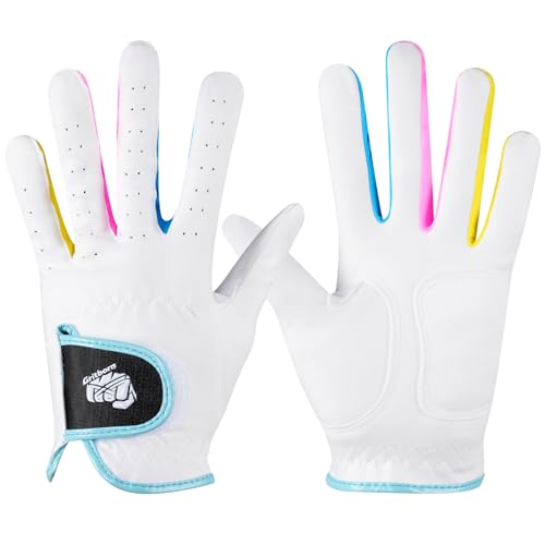Kids Golf Gloves Left-Hand Breathable Premium White Pink Size S (Palm 14.5cm) - Gritborn