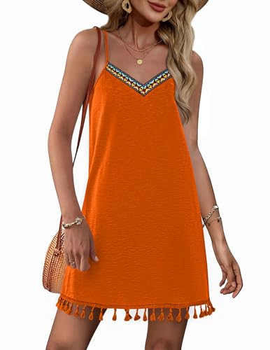 Sleeveless Tassel Swimsuit Coverup for Women - Medium Orange